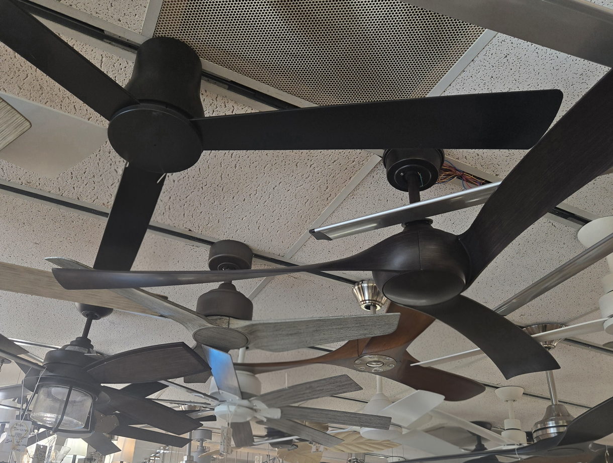 Designer ceiling fans on display