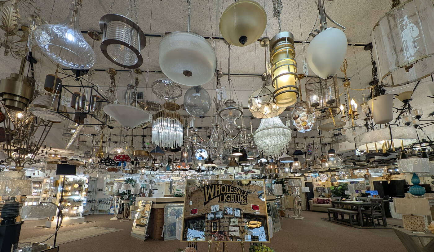 Table lamps and floor lamps in the Wholesale Lighting showroom