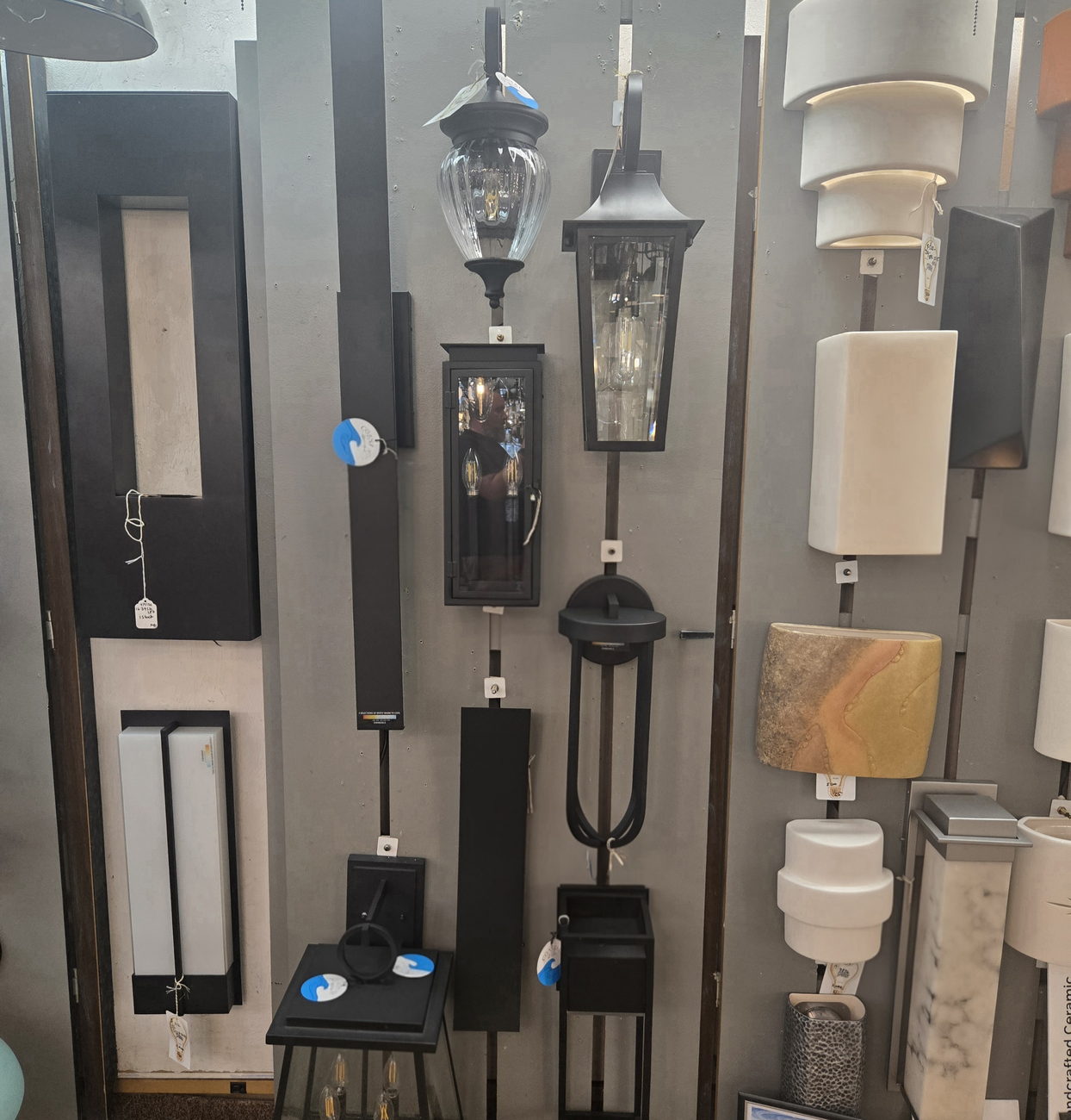 Outdoor and wall sconce display at Wholesale Lighting